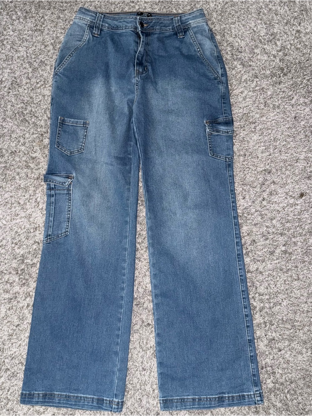 Hot Topic Blue Denim Wide-Leg Cargo Jeans Juniors Size 7
